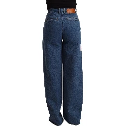 Blue Cotton High Waist Wide Leg Boot Cut Denim Jeans