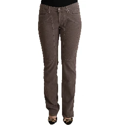Brown Cotton Low Waist Iconic Patches Leg Denim Jeans