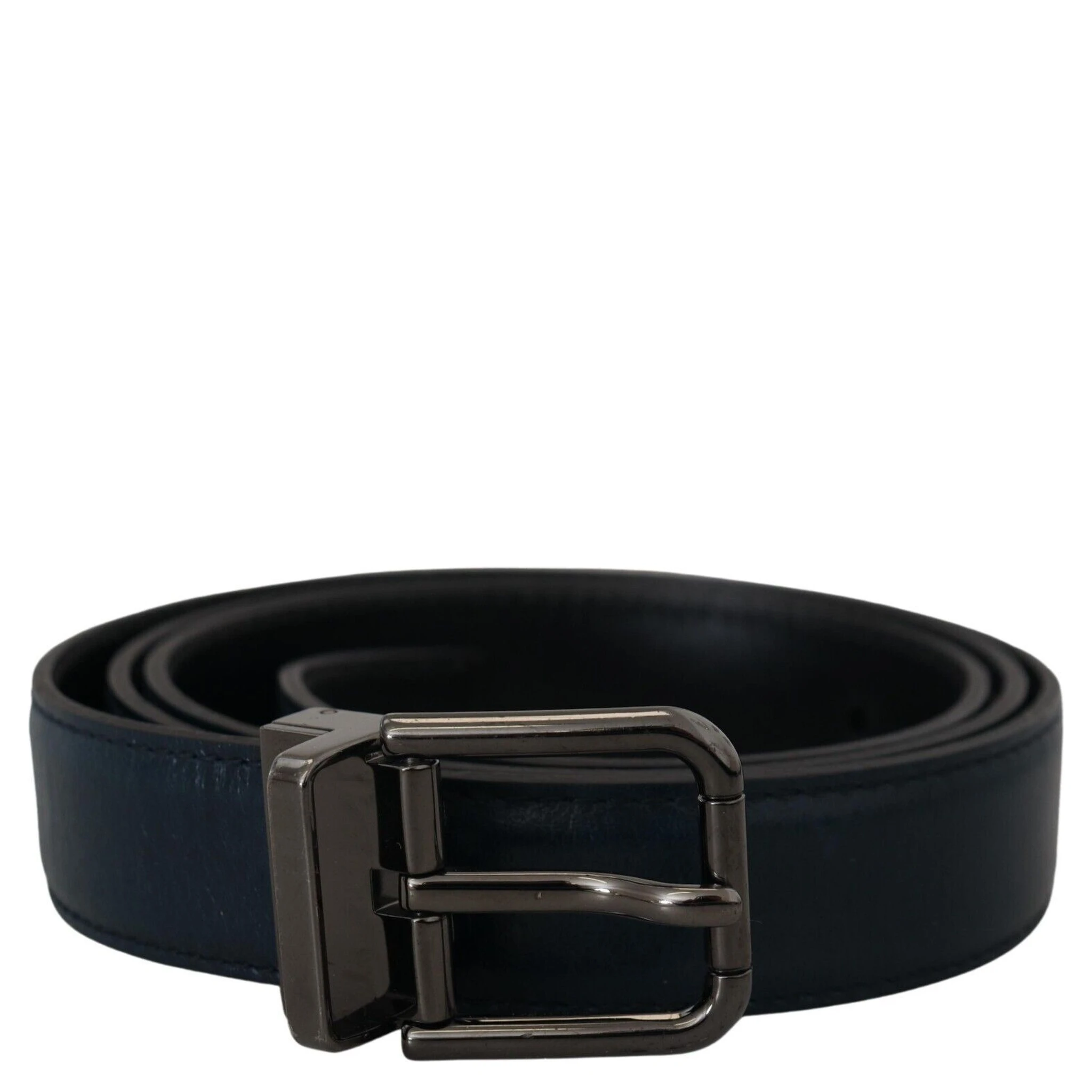 Blue Leather Silver Metal Buckle Vintage Belt