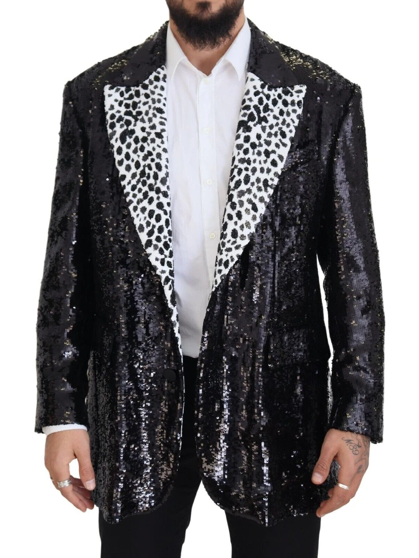 Black Sequined Cow Pattern Nylon Blazer