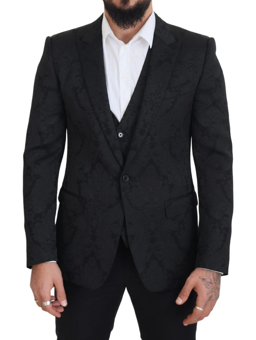 Black Floral Brocade 2 Piece MARTINI Suit