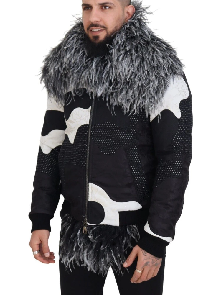 Black White Fur Shearling Full Zip Jacket alternative