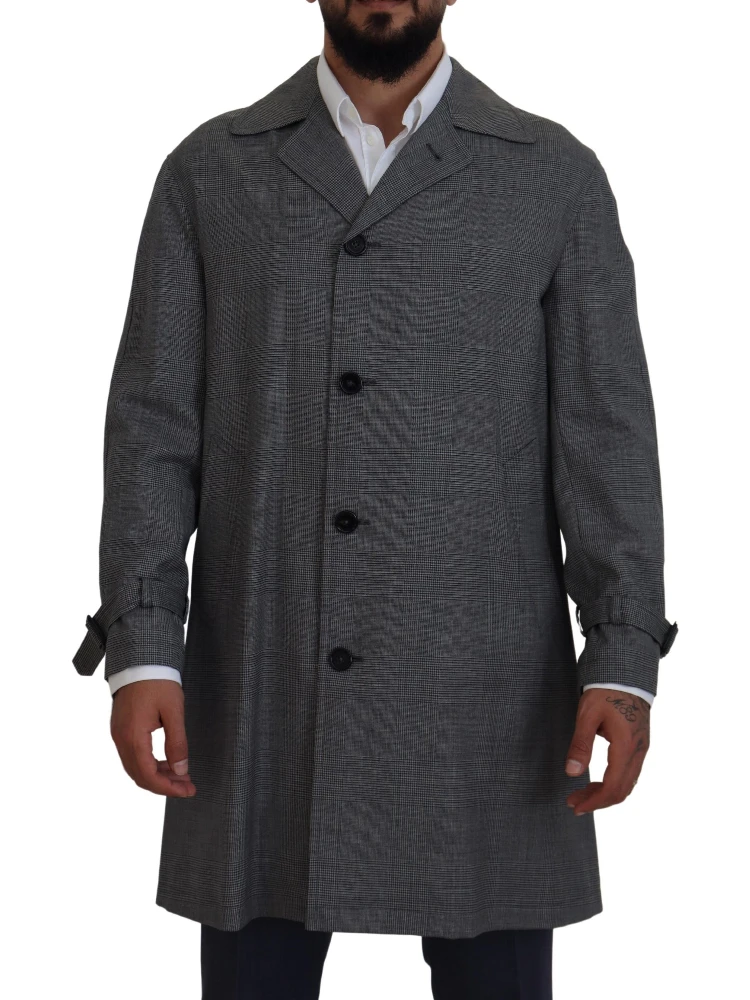 Gray Wool Plaid Long Trench Coat Jacket Trench Coat Jacket