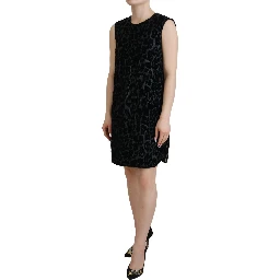 Black Leopard Shift Mini Polyester Dress