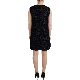 Black Leopard Shift Mini Polyester Dress