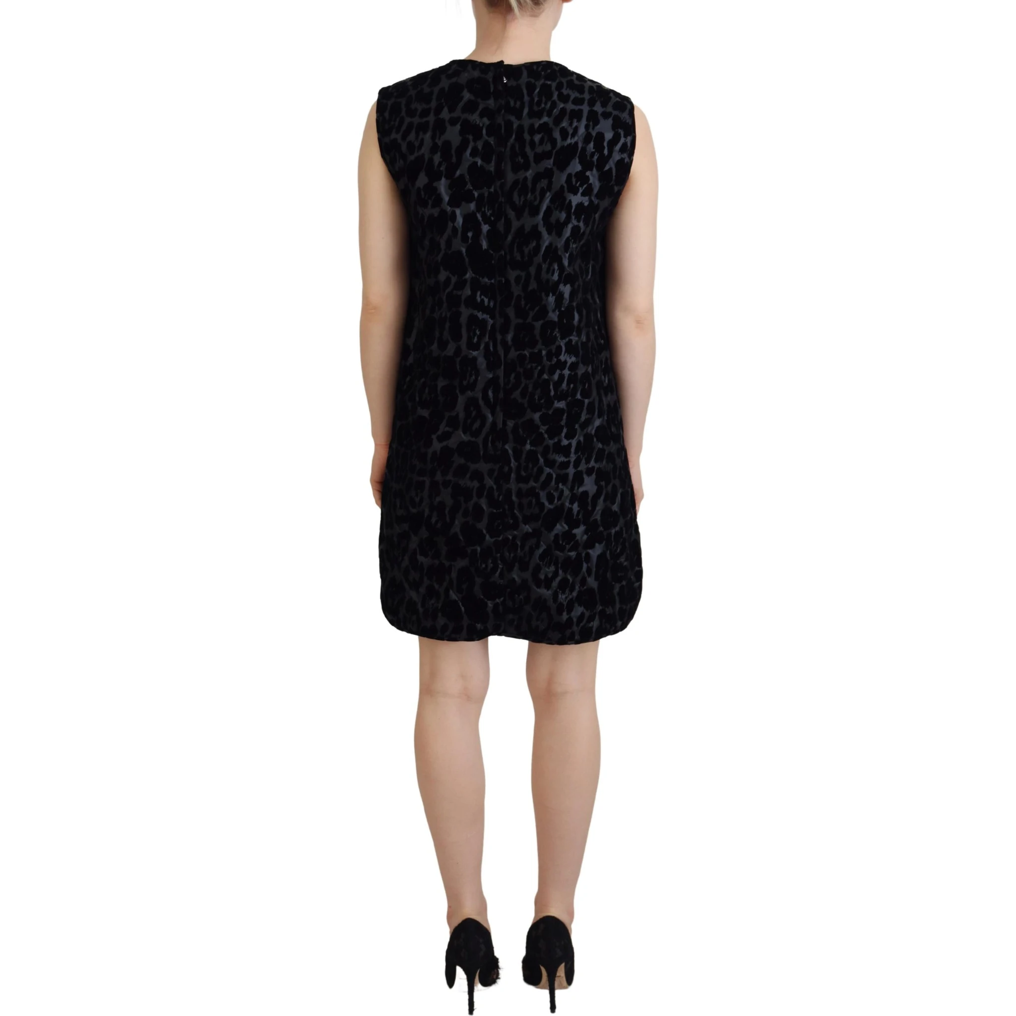 Black Leopard Shift Mini Polyester Dress