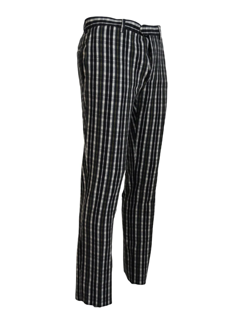 Black Checkered Cotton Casual Pants