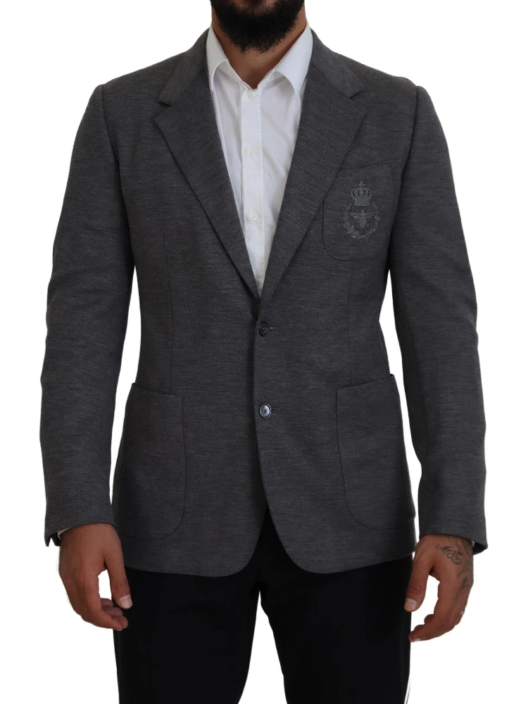 Gray Wool Stretch Slim Fit Jacket Blazer