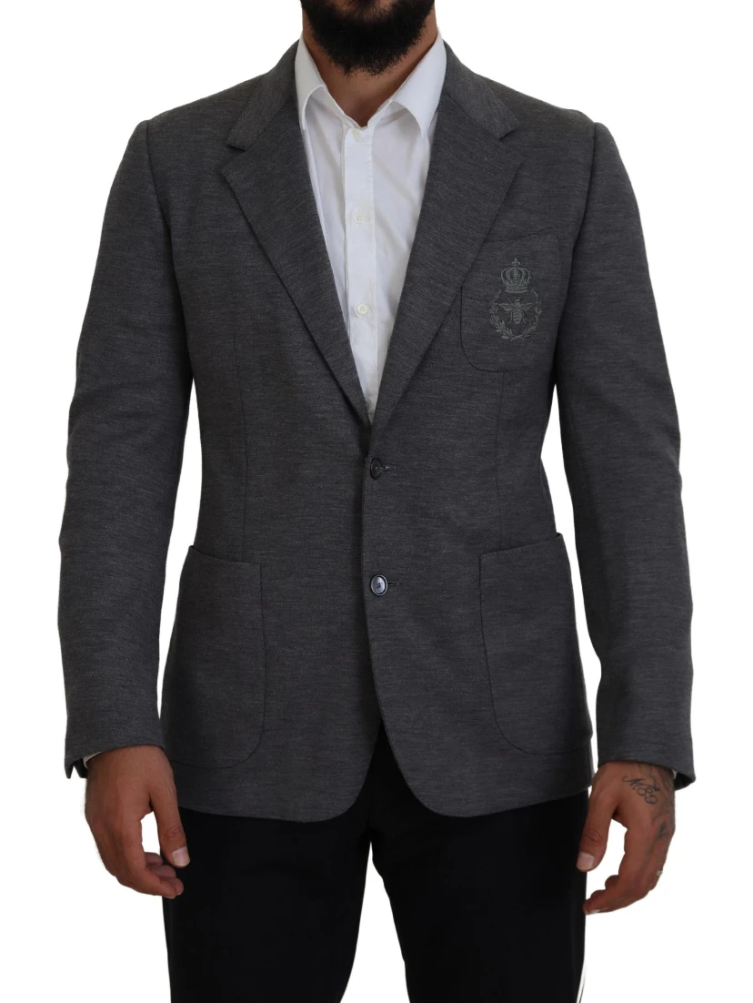 Gray Wool Stretch Slim Fit Jacket Blazer