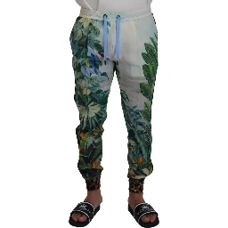 White Floral Printed Men Jogger Pants