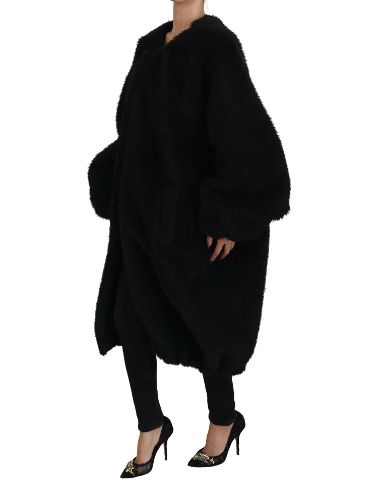 Black Cashmere Blend Faux Fur Coat Jacket alternative