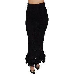 Black Knitted Cotton High Waist Mermaid Skirt