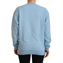 Light Blue Logo Printed Long Sleeves Sweater