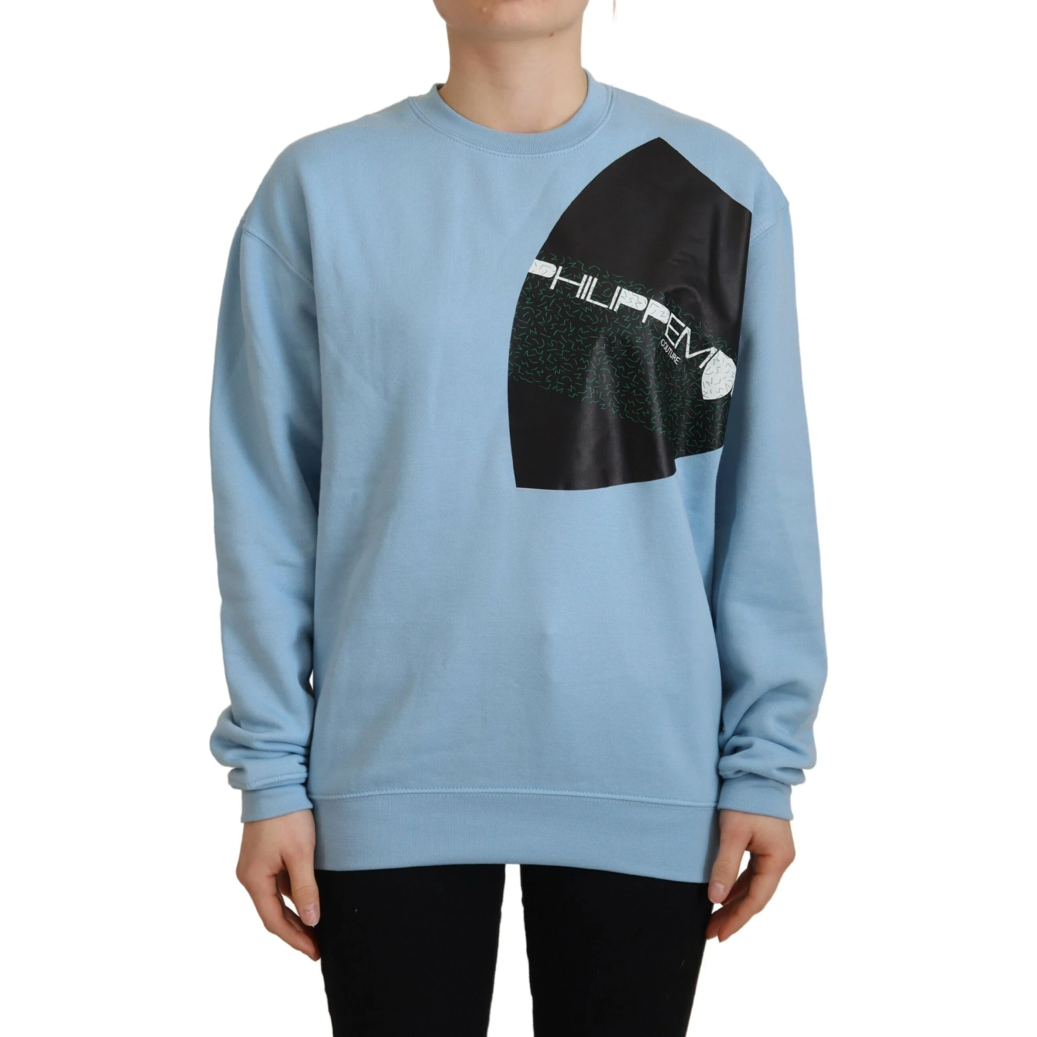 Light Blue Logo Printed Long Sleeves Sweater