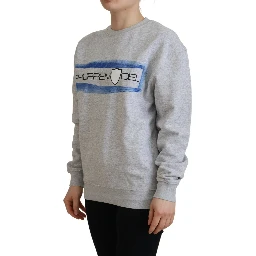 Gray Printed Long Sleeves Pullover Sweater