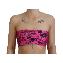 Pink Newspaper Print Bra Cropped Blouse