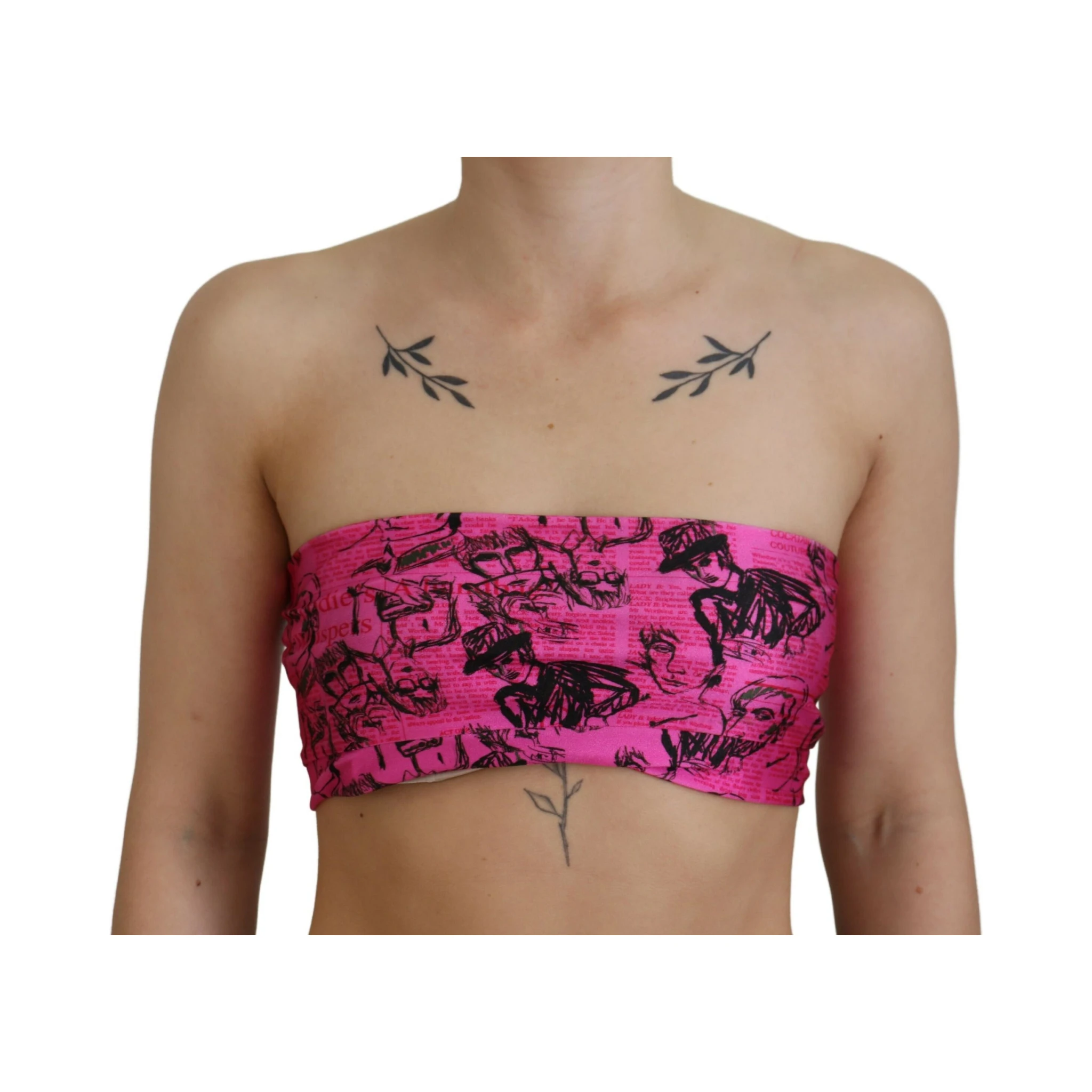 Pink Newspaper Print Bra Cropped Blouse