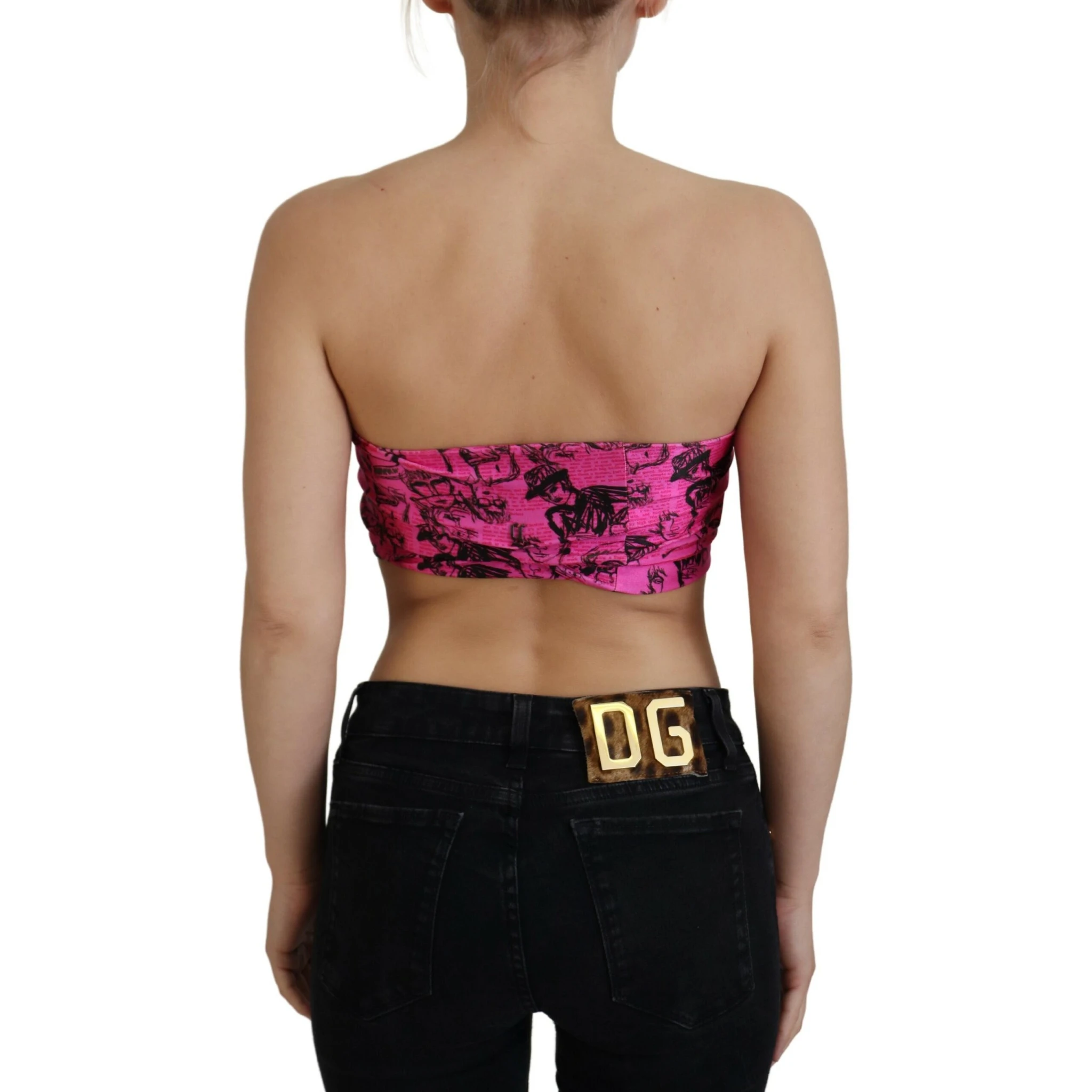 Pink Newspaper Print Bra Cropped Blouse
