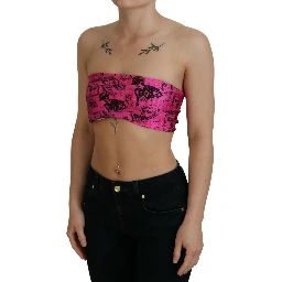 Pink Newspaper Print Bra Cropped Blouse