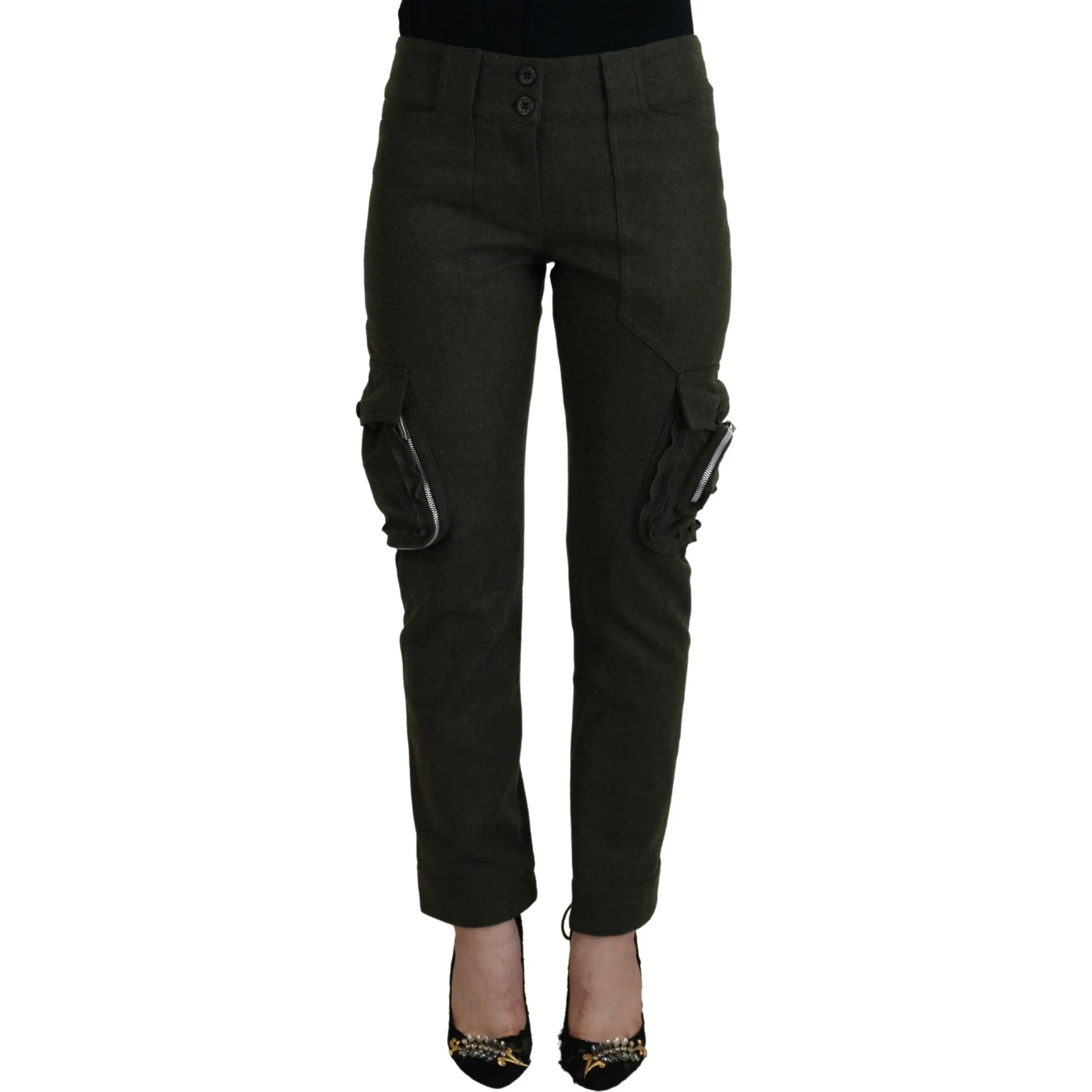 Green Lace Up Leg Women Tapered Pants