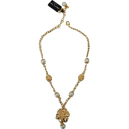 Gold Tone Floral Crystals Pink Embellished Necklace