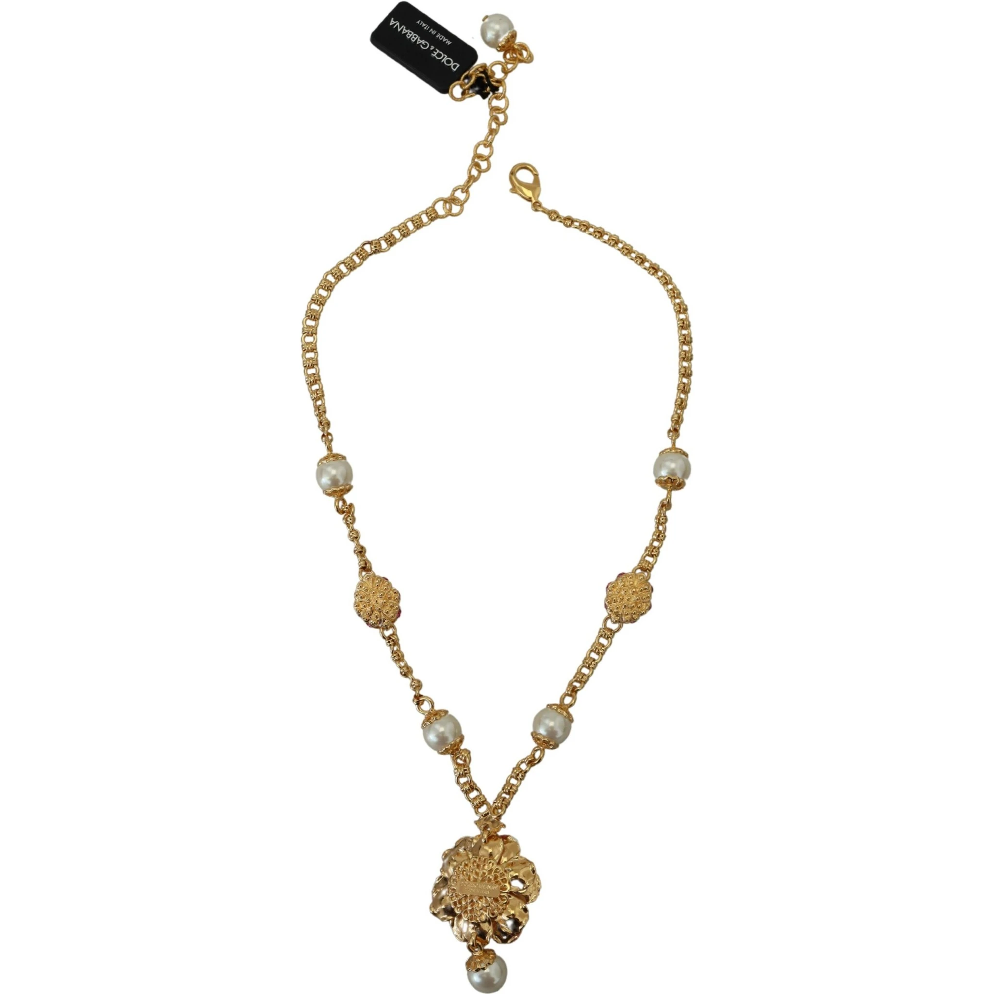 Gold Tone Floral Crystals Pink Embellished Necklace