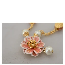 Gold Tone Floral Crystals Pink Embellished Necklace