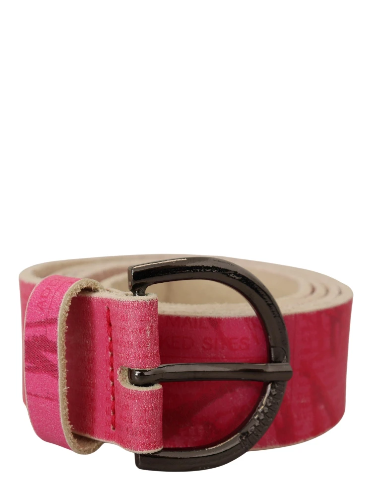 Pink Leather Letter Logo Round Buckle Waist Belt alternative