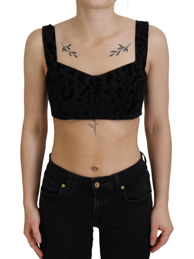 Black Leopard Cropped Bustier Corset Bra Top