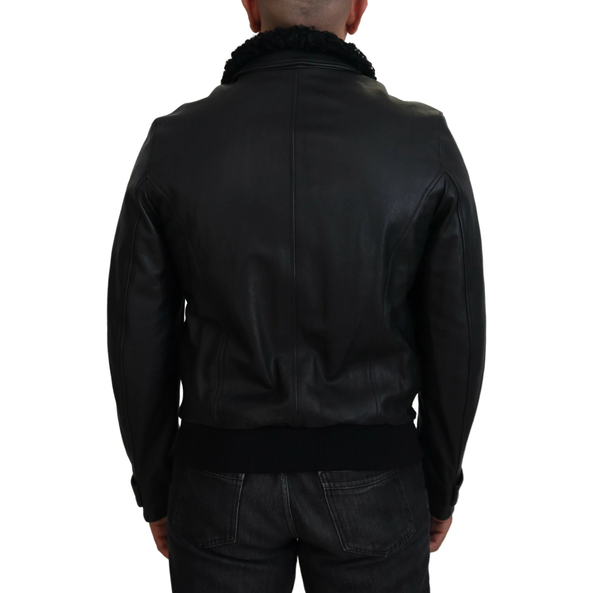 Black Lamb Leather Collared Men Coat Jacket