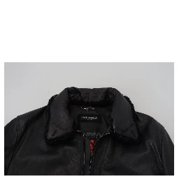 Black Lamb Leather Collared Men Coat Jacket