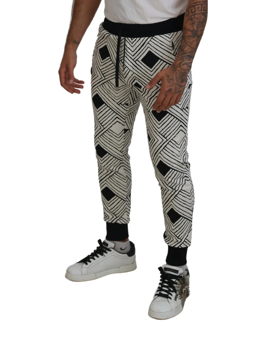 Black White Cotton Trousers Sport Pants