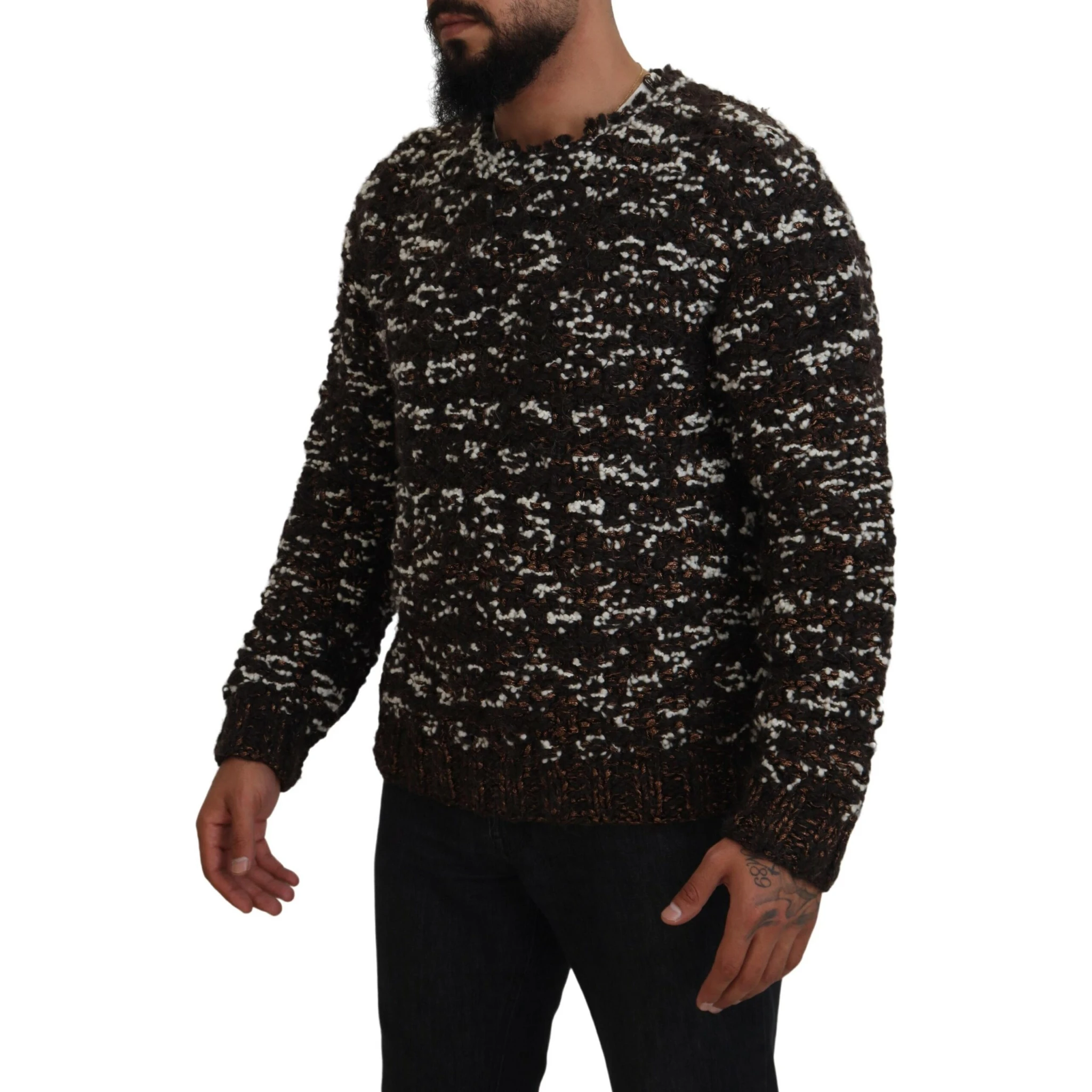 Brown Knitted Wool Fatto A Mano Sweater