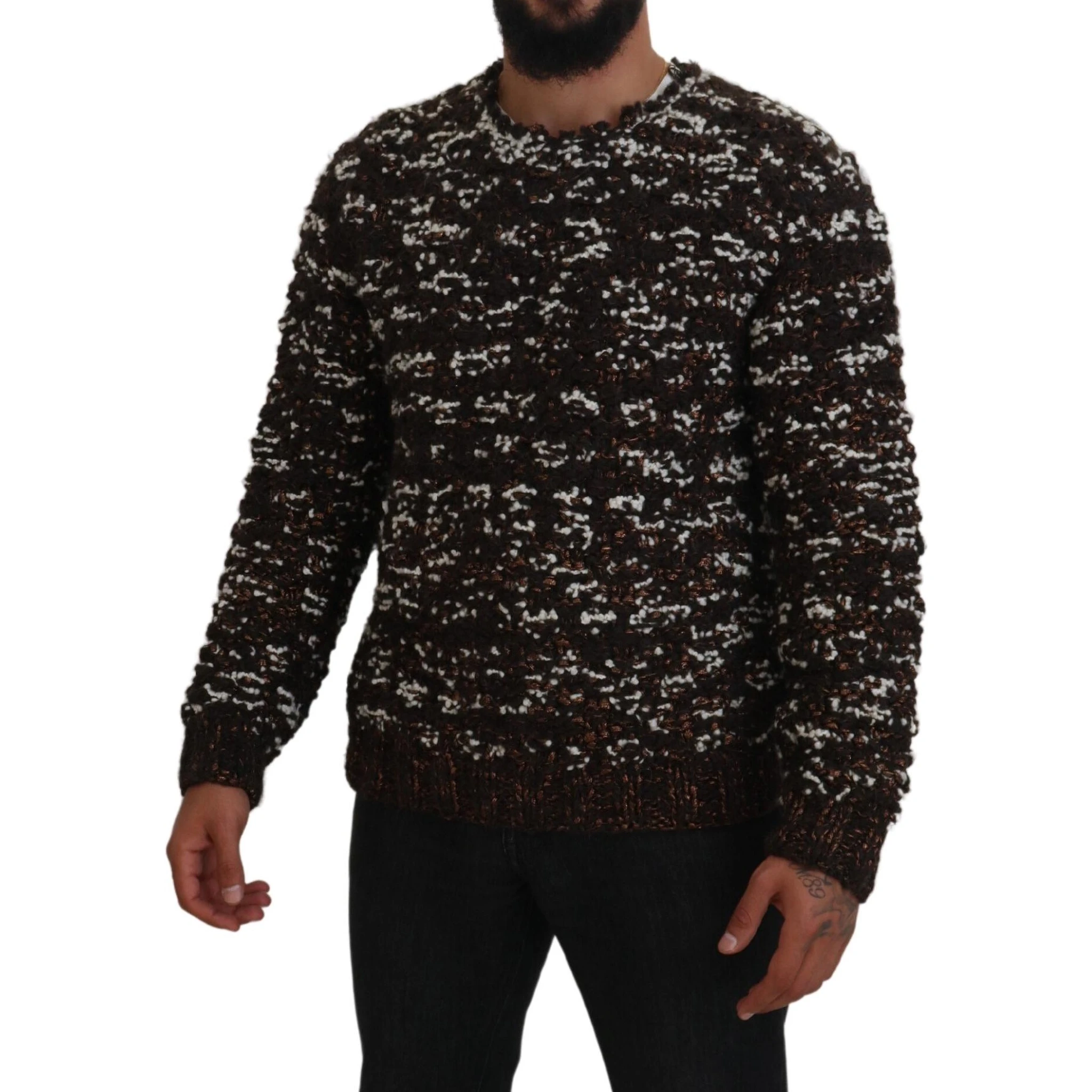 Brown Knitted Wool Fatto A Mano Sweater