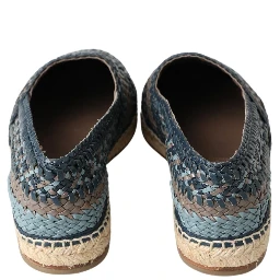Blue Gray Leather Buffalo Espadrille Shoes