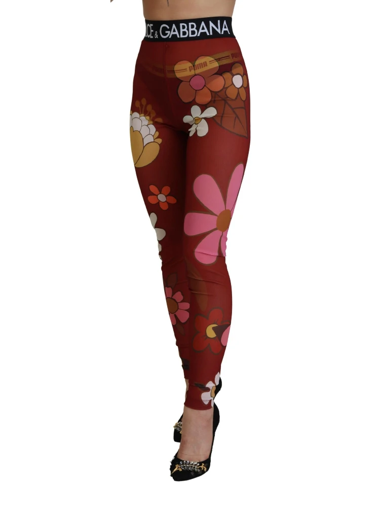 Red Floral Leggings Stretch Waist Pants alternative