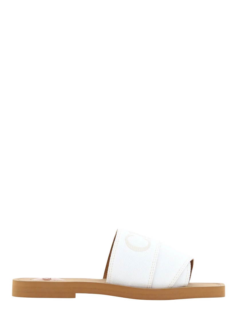 White Cotton Slides Woody Sandals