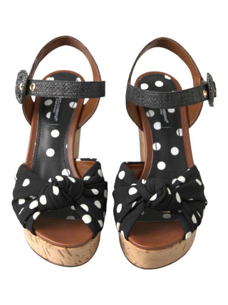 Black  Wedges Polka Dotted Ankle Strap Shoes Sandals alternative