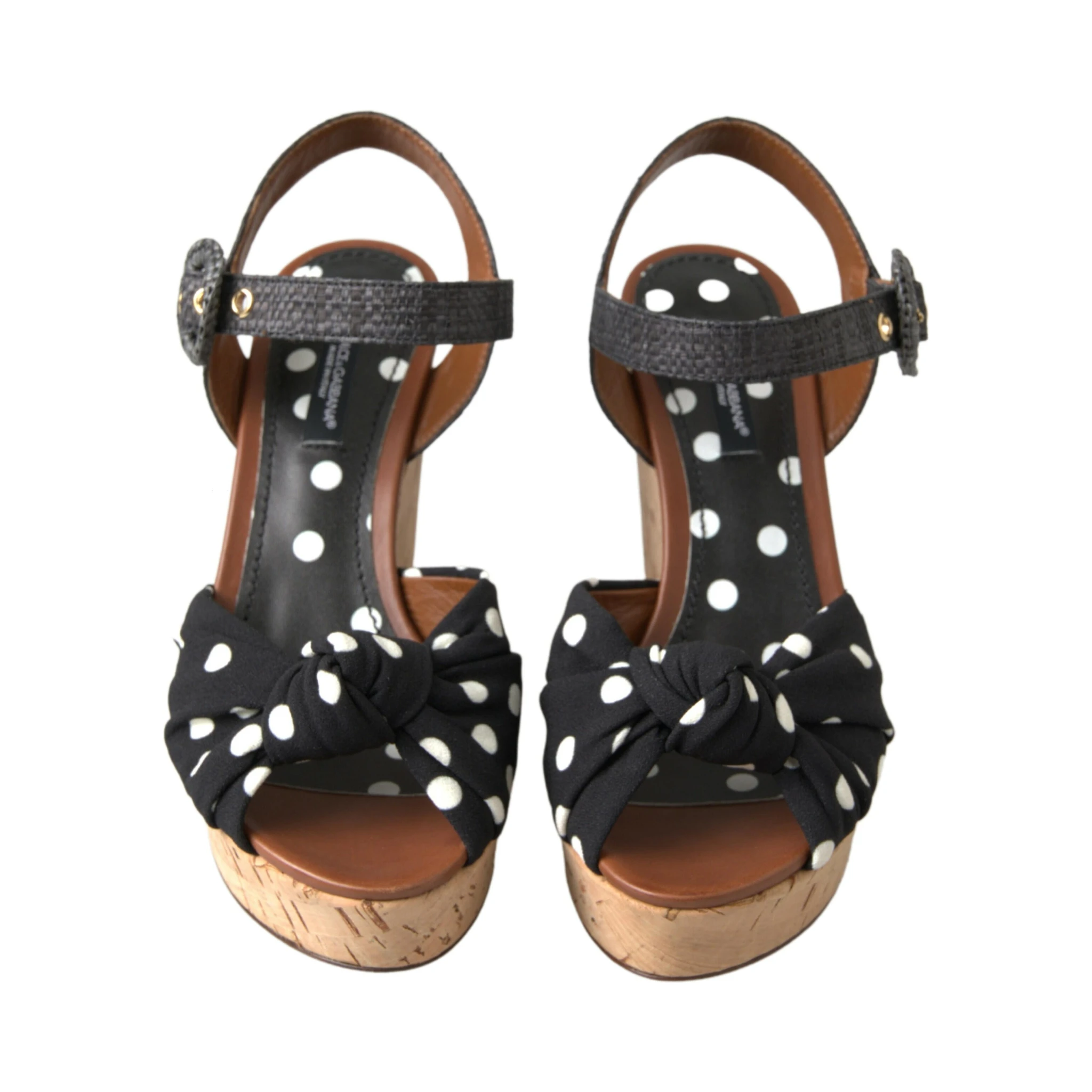 Black  Wedges Polka Dotted Ankle Strap Shoes Sandals