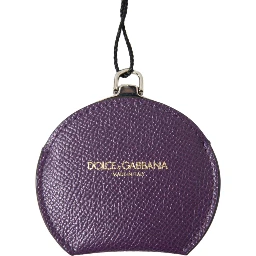 Purple Calfskin Leather Round Hand Mirror Holder