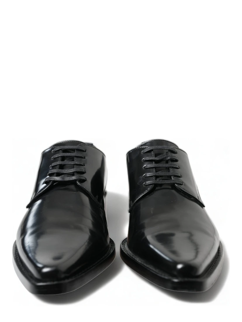 Black Leather Lace Up Formal Flats Shoes