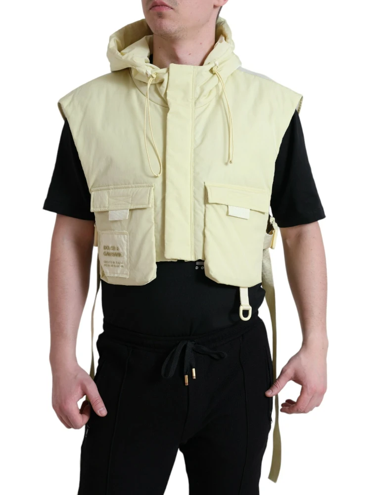 Yellow Nylon Hooded Sportswear Vest Jacket