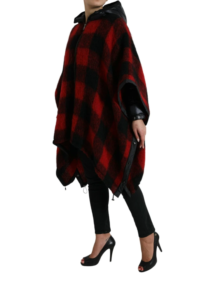 Black Red Buffalo Check Hooded Poncho Jacket alternative