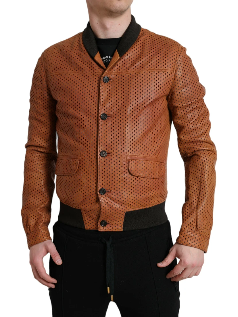 Brown Lambskin Leather Perforated Jacket