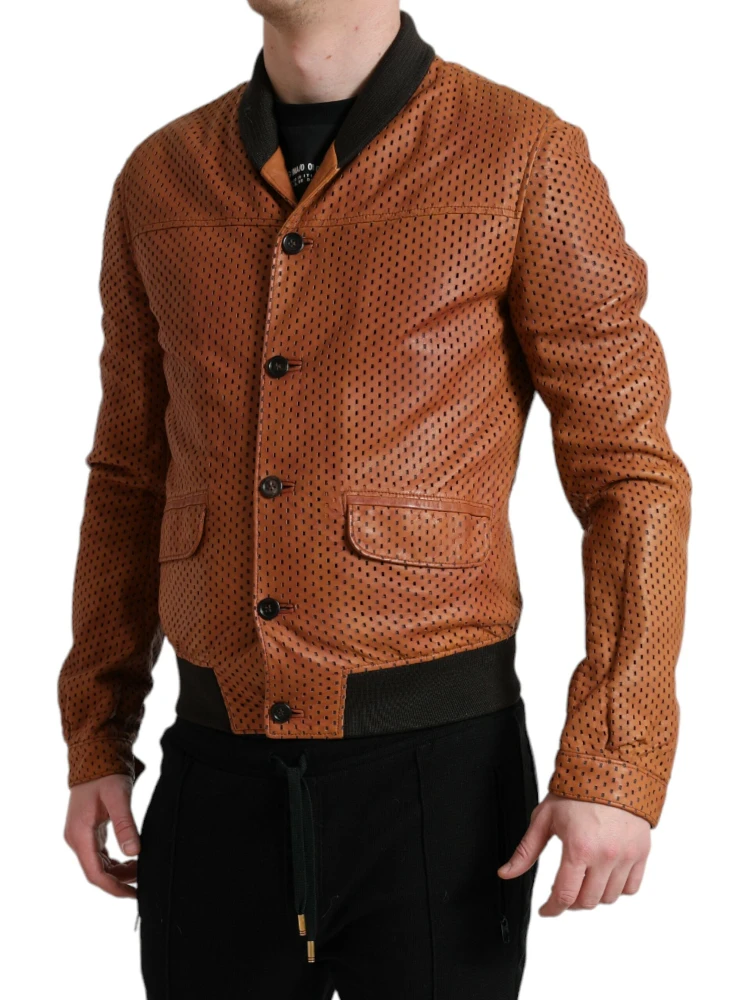 Brown Lambskin Leather Perforated Jacket alternative