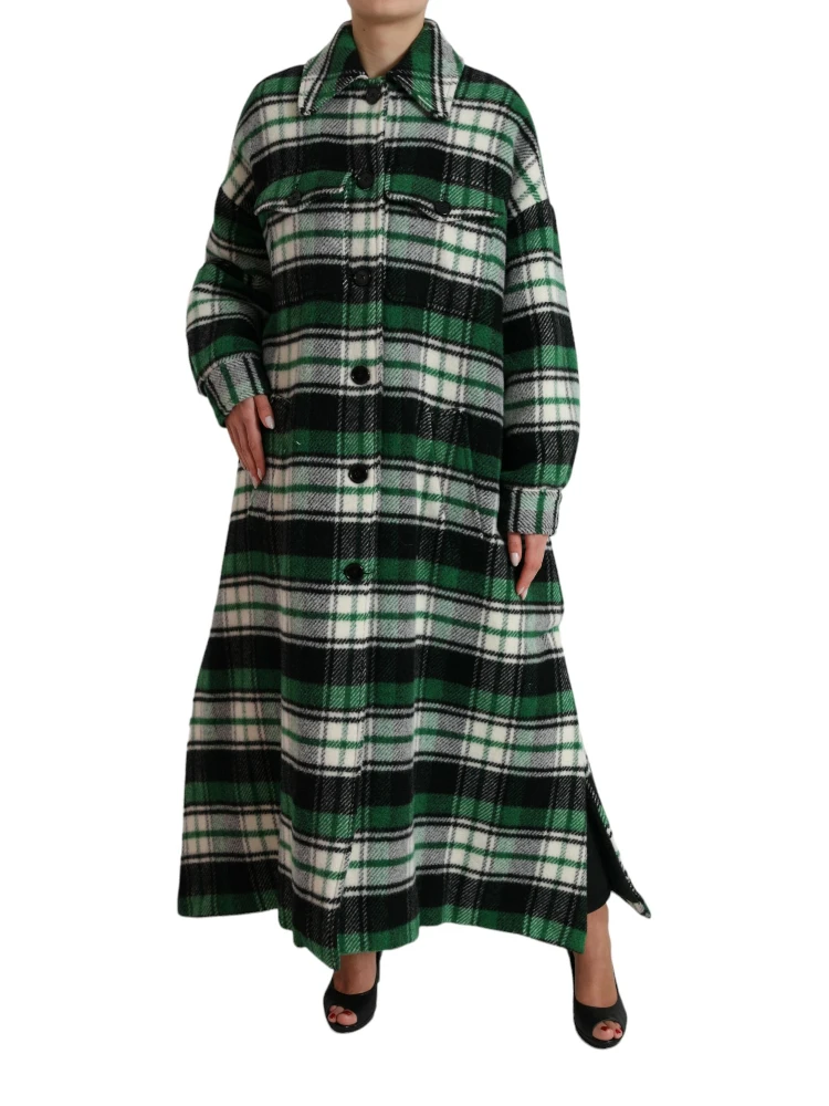 Green Plaid Long Sleeve Casual Coat Jacket alternative