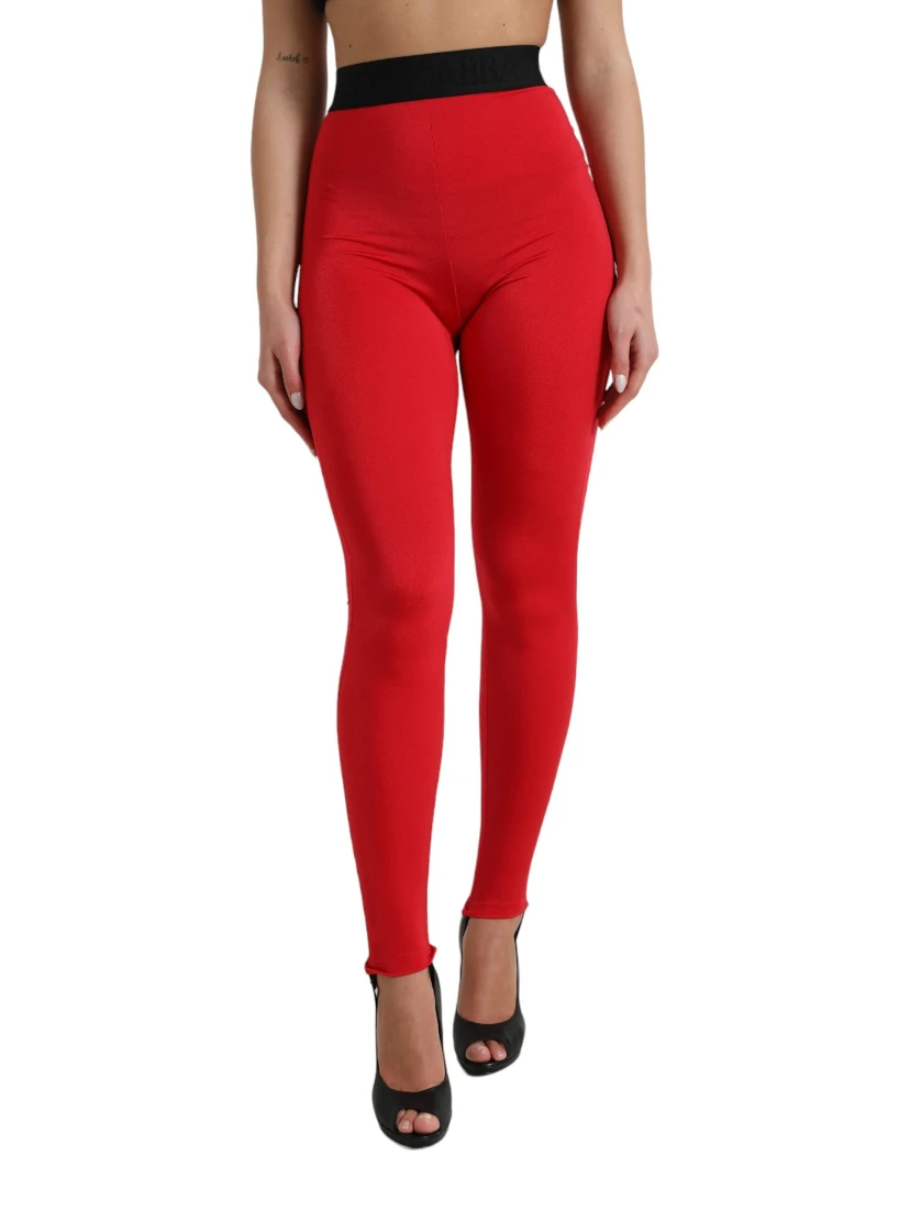 Red Nylon DG Logo Slim Leggings Pants