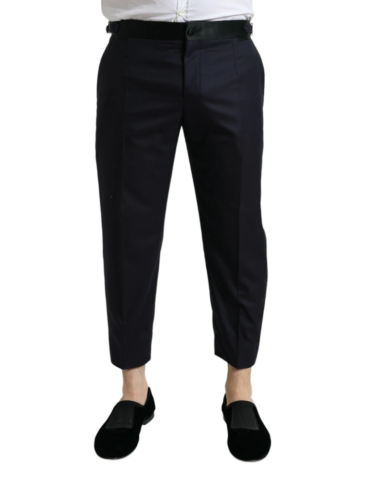 Blue Wool Cropped Tapered Pants