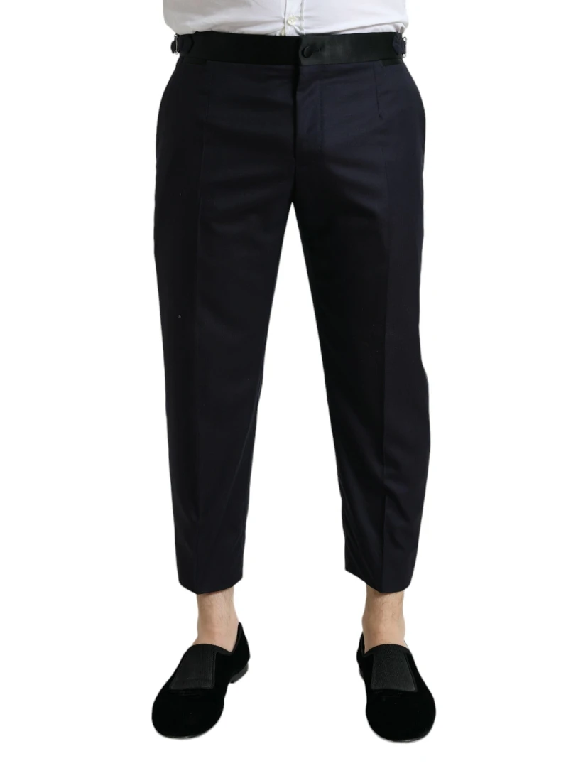 Blue Wool Cropped Tapered Pants