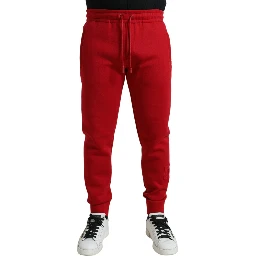 Red Cotton Blend Skinny Jogger Pants